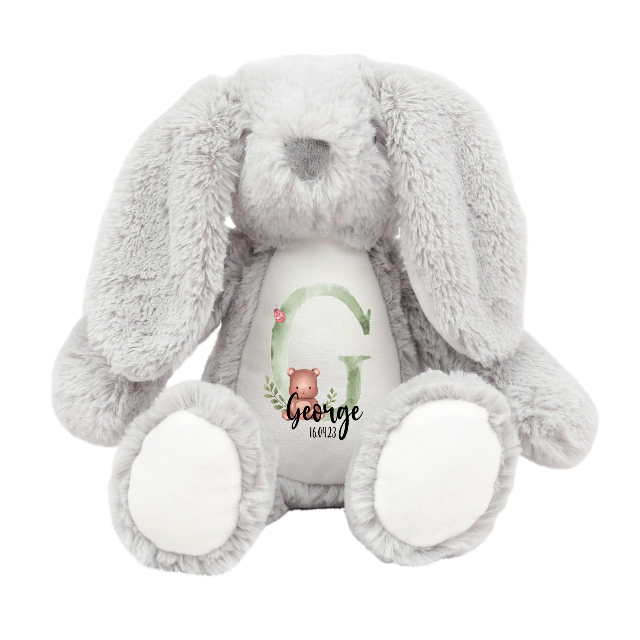 Personalised Crafted Memories Bunny Soft Toy | Customisable Name | Keepsake for Newborns | Baby Shower Gift | Green Init